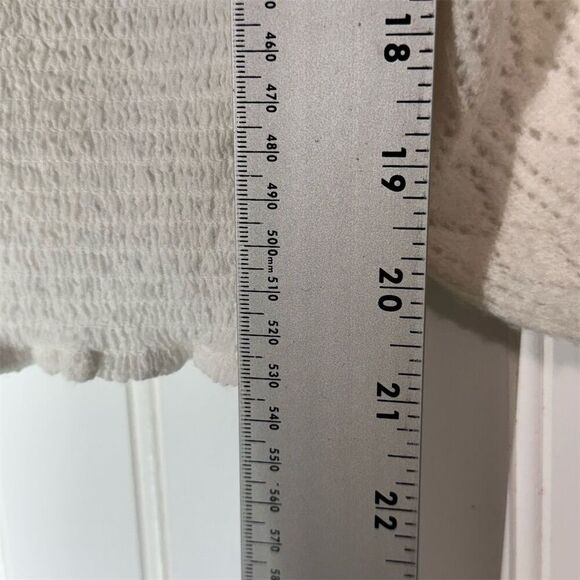 Free People Cream Ruffle Tie Blouse L Balloon Sleeve Boho Cottagecore Lace Knit - Picture 5 of 9